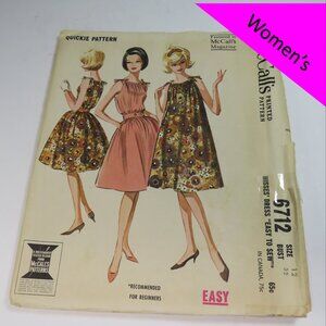 McCall's 6712 dress EASY Size 12 sleeveless, drawstring neck/shoulders